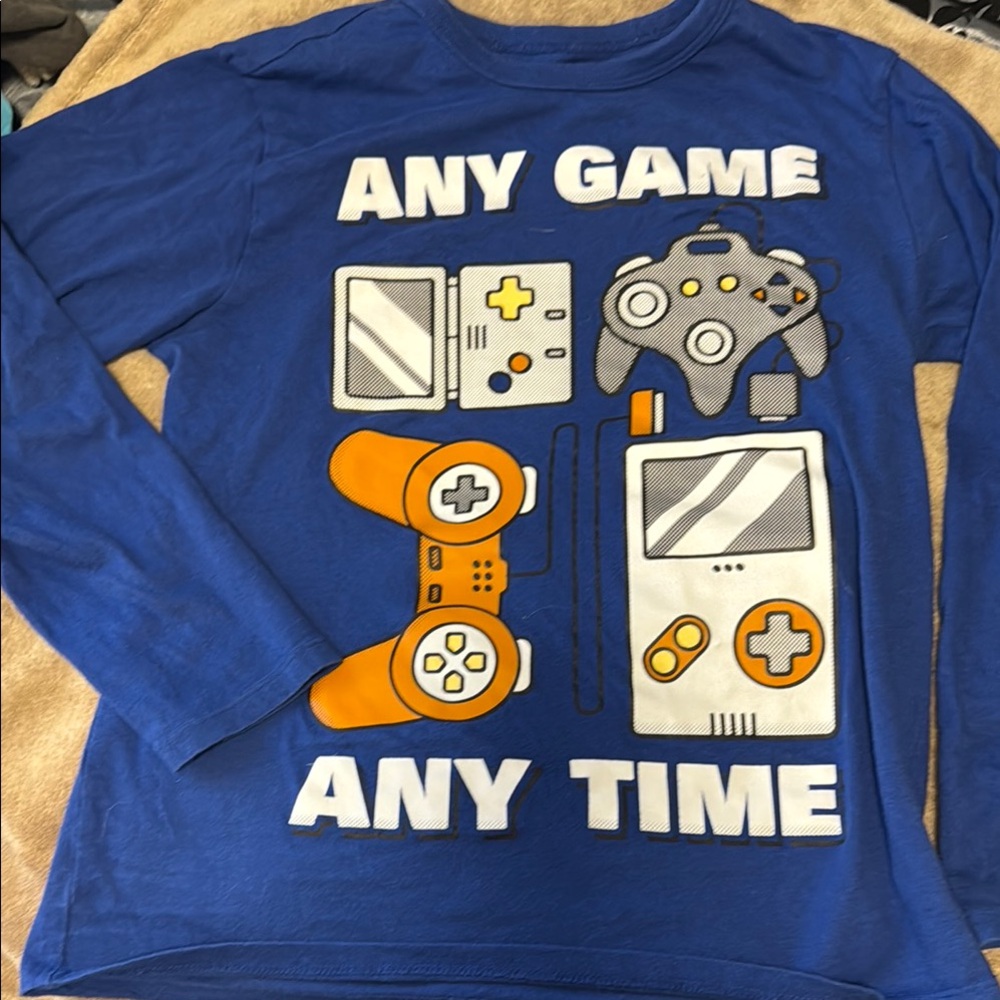 Blue Gaming Graphic Long Sleeve Shirt